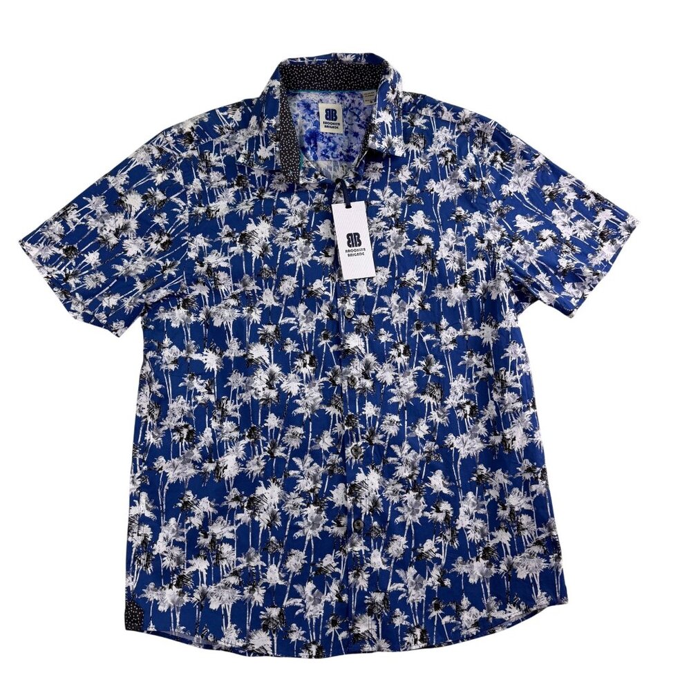 Brooklyn Brigade Mens Blue Cotton/Spandex Floral Short Sleeve Shirt Size M - New